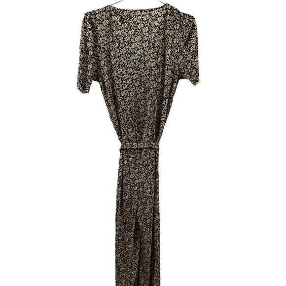 ZARA Black & Marigold Yellow Tan Floral Printed Crinkle Wide Leg Belted Jumpsuit - Picture 8 of 11